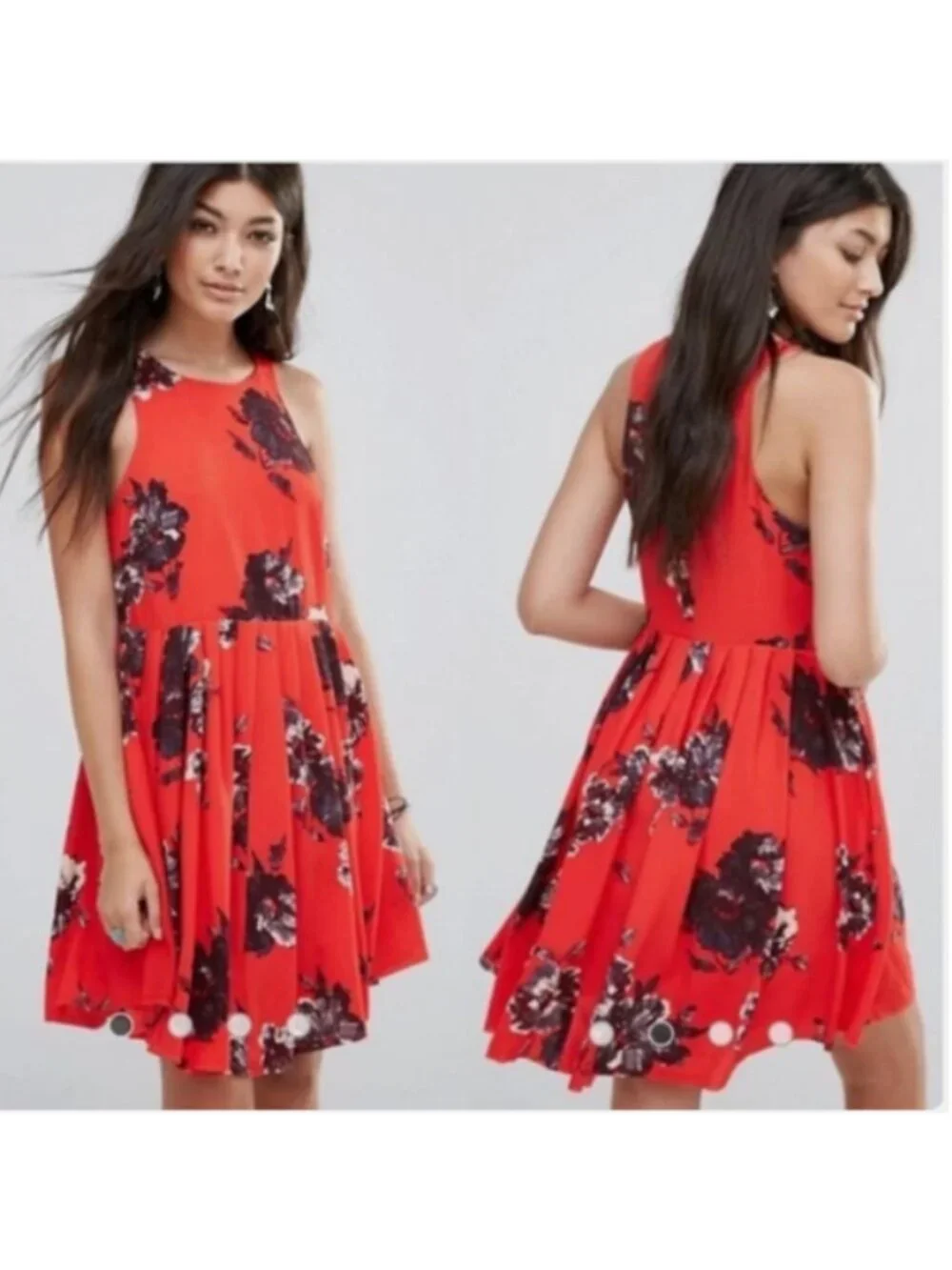 FREE PEOPLE Red Flutter By Floral Sleeveless Dress sz 6